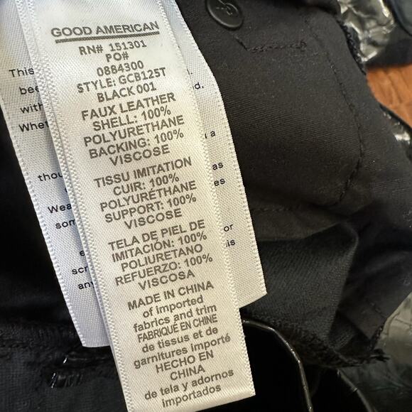 GOOD AMERICAN Faux Leather Pants Black Glossy Crackled HR Flare NWT - Picture 11 of 16